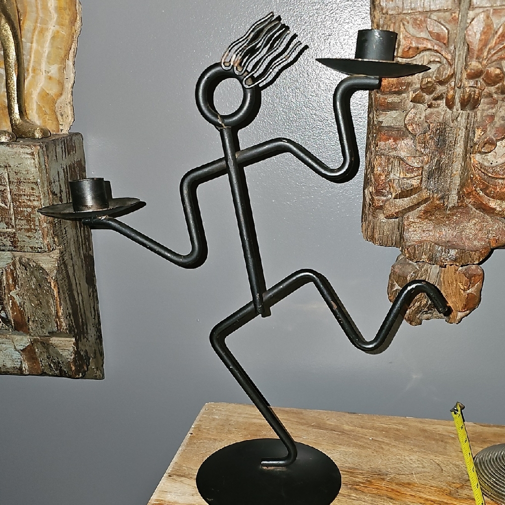 Unique Black Metal Dancing Figure Candle Holder Abstract Vintage Mid Century
